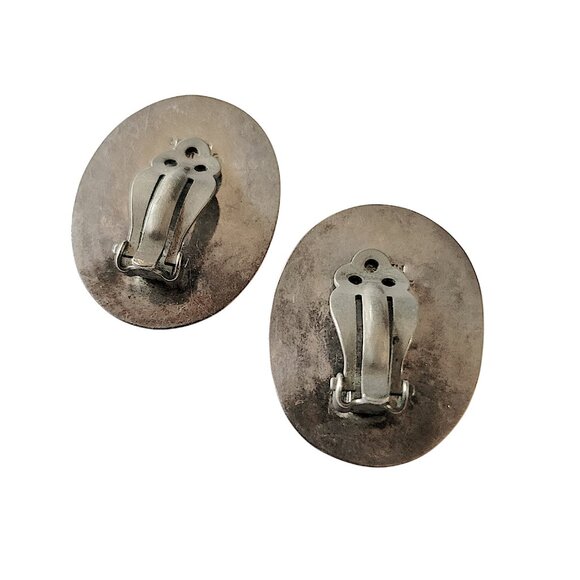 Oval Jasper Cabochon Clip On Sterling Silver Earrings Marked 915 Mexico - Picture 2 of 3